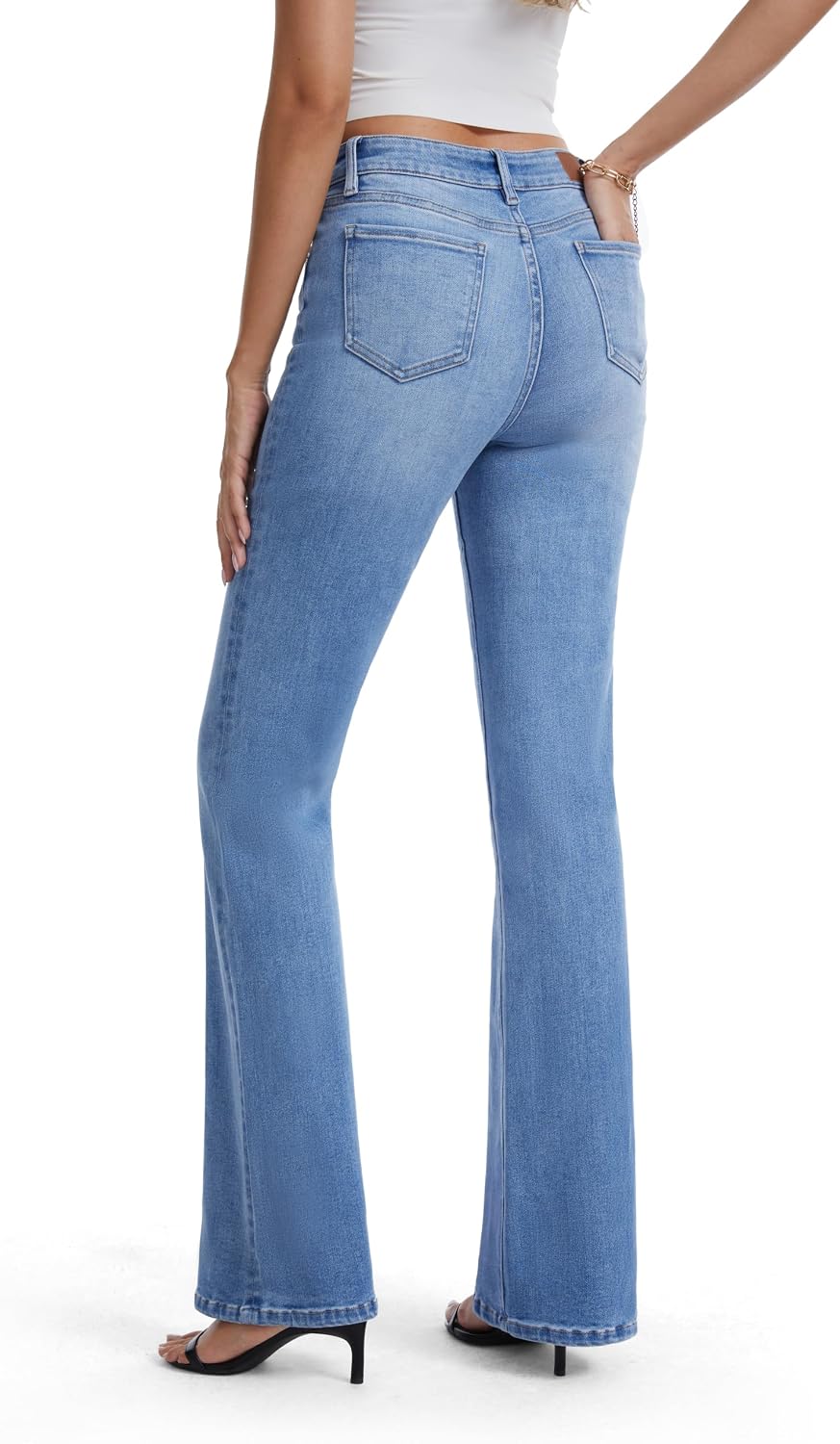 FLYING BANANA Women's High Rise Wide Leg Baggy Stretchy Loose Flare Bell Bottom Denim Jeans image 2