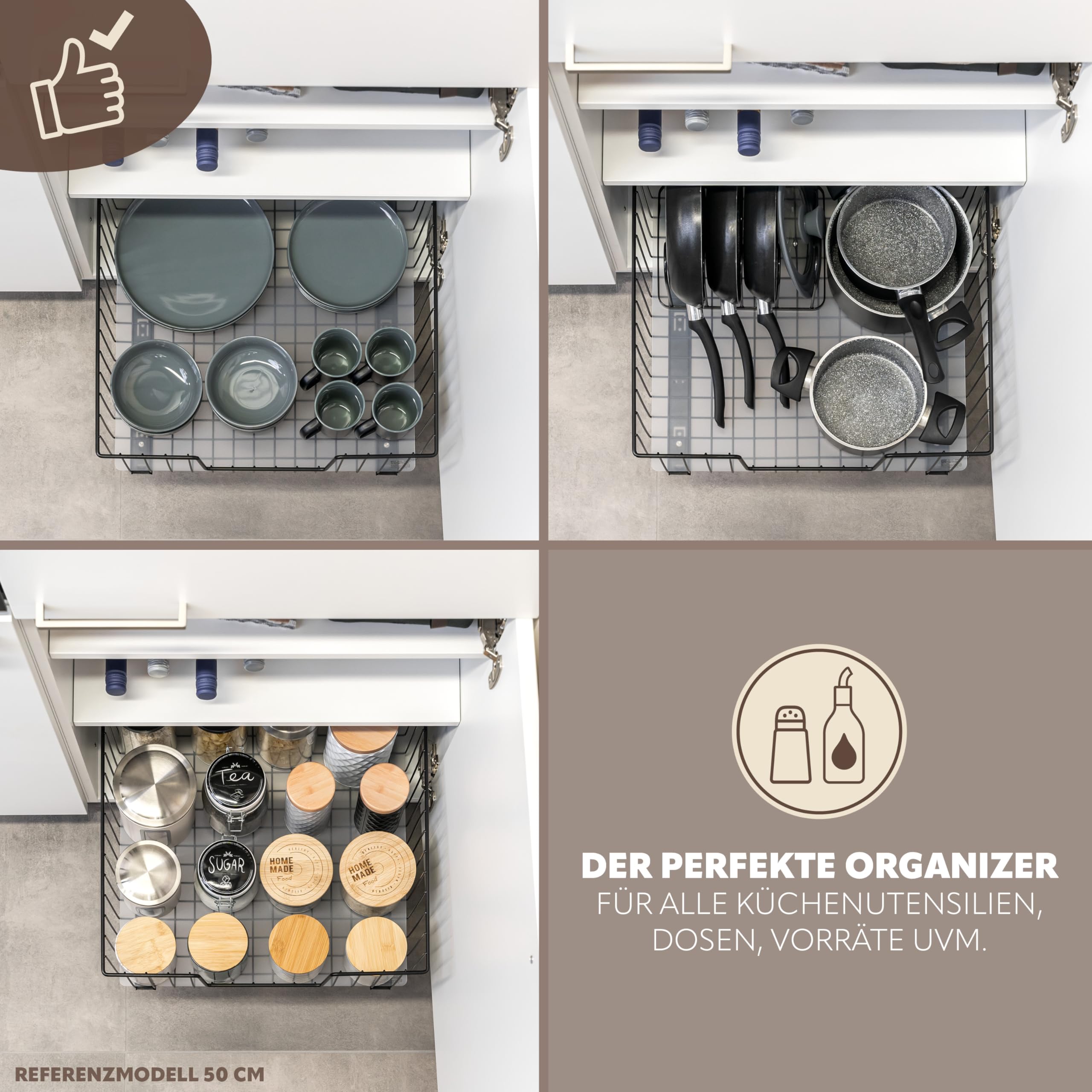 bremermann Schrank-Korbauszug 30 cm Breite mit Einlegeboden, Küchenschublade zum Nachrüsten, Vollauszug mit Teleskop-Schienen, ideal für Küche, Bad & Schlafzimmer, aus Metall (Schwarz)