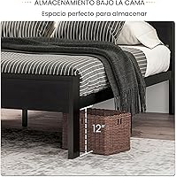 Vista 4 de SHA CERLIN Base de cama de plataforma de metal tamaño Queen de 14 pulgadas con cabecero y estribo de madera, base de colchón, no necesita somier
