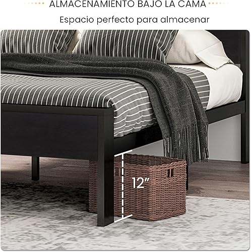 Miniatura 4 de SHA CERLIN Base de cama de plataforma de metal tamaño Queen de 14 pulgadas con cabecero y estribo de madera, base de colchón, no necesita somier,