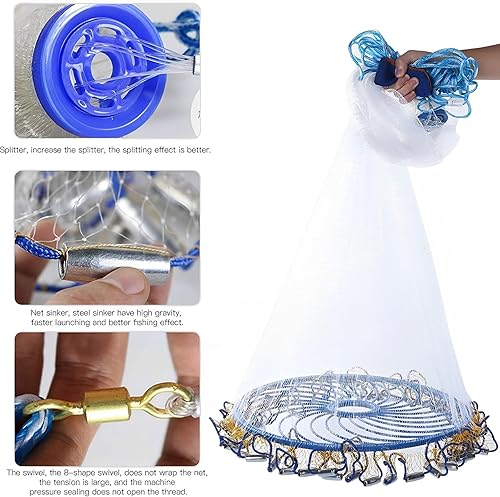 Miniatura 6 de Redes de tiro para cebo de pesca de agua salada, tamaño 4FT/5FT/6FT/7FT/8FT/9FT/10FT/11FT/12FT Radius Monofilamento Redes de fundición de agua dulce