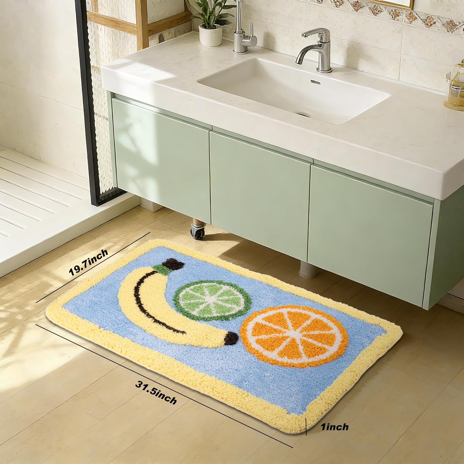 YGL Ultra Absorbent Bath Rug Mat - Super Soft Microfiber with Non-Slip TPE Backing, Fast Drying Machine Washable Bathroom Floor Mat,19.7x31.5(Lemon)