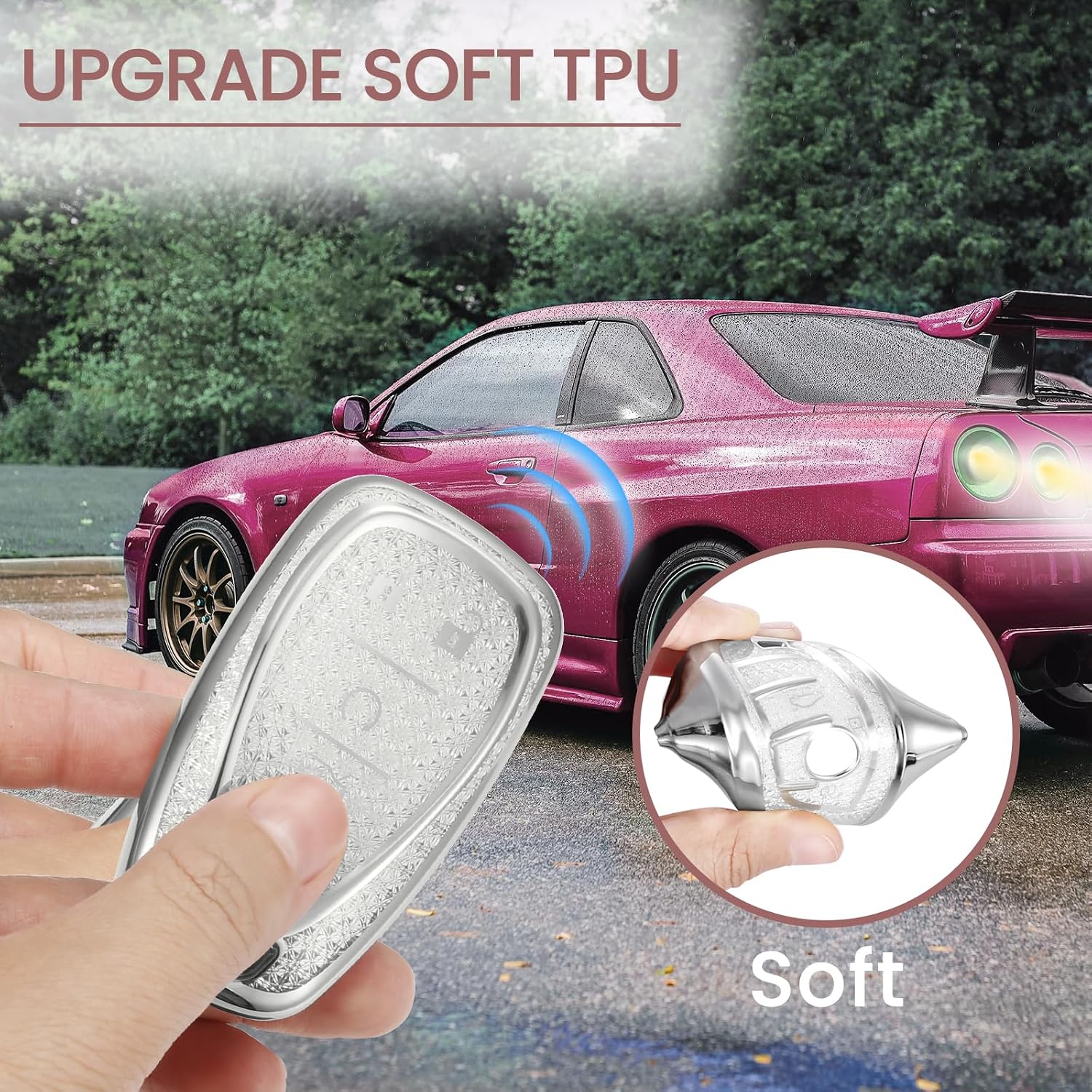 Car Key Fob Cover for Chevy Malibu, Rhinestone Wristlet, White image 5