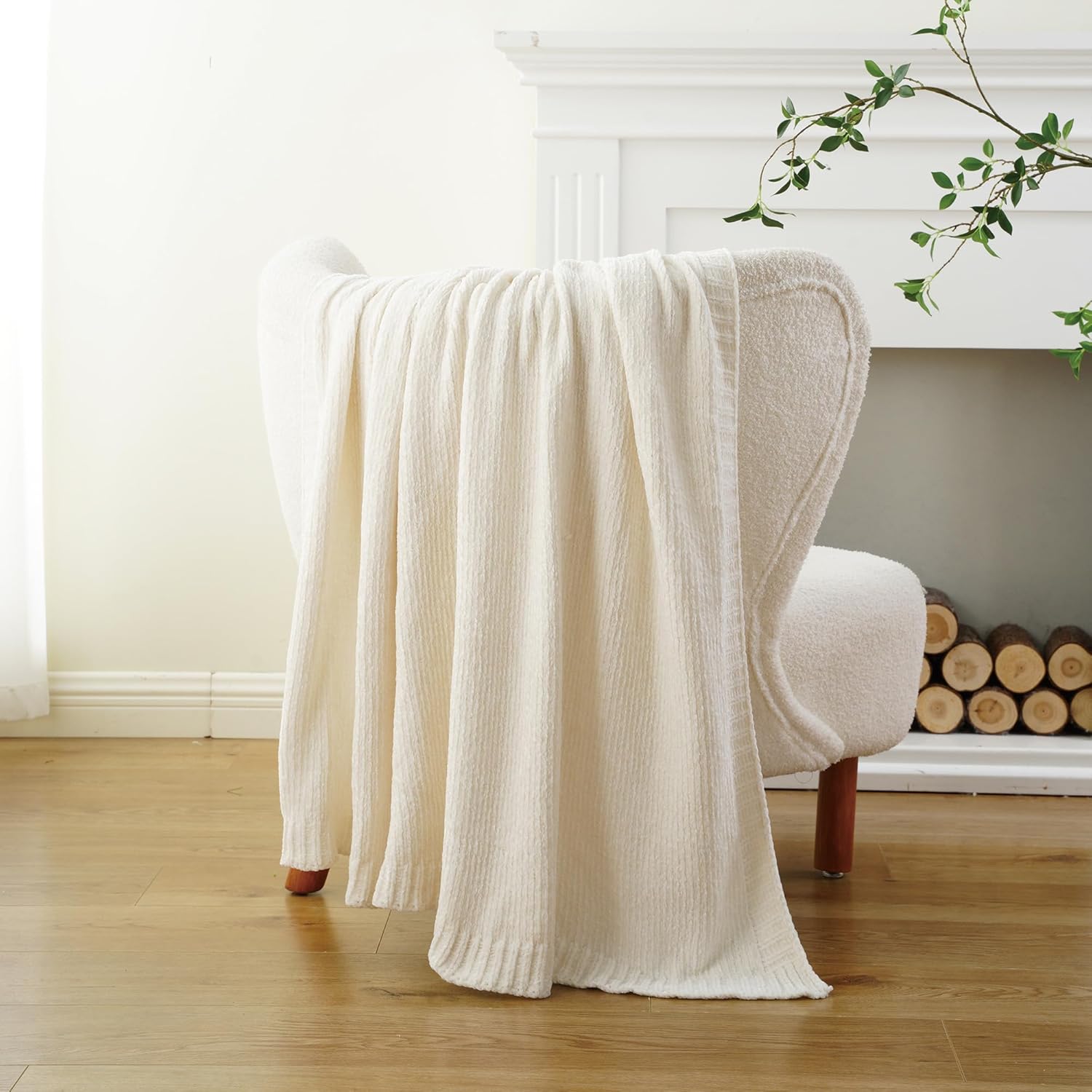 BATTILO HOME White Chenille Throw Blanket for Couch, Knit Cream Chenille Blanket for Bed, Sofa, Home Decor, Soft Warm Ivory Throw Blankets for Farmhouse,51"x67" - Image 8