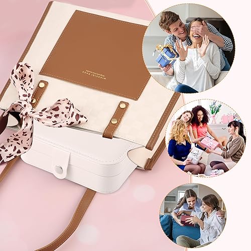 Miniatura 6 de Joyero de viaje, organizador de joyas pequeño de piel sintética para mujeres y niñas, mini estuche de viaje portátil de doble capa para guardar