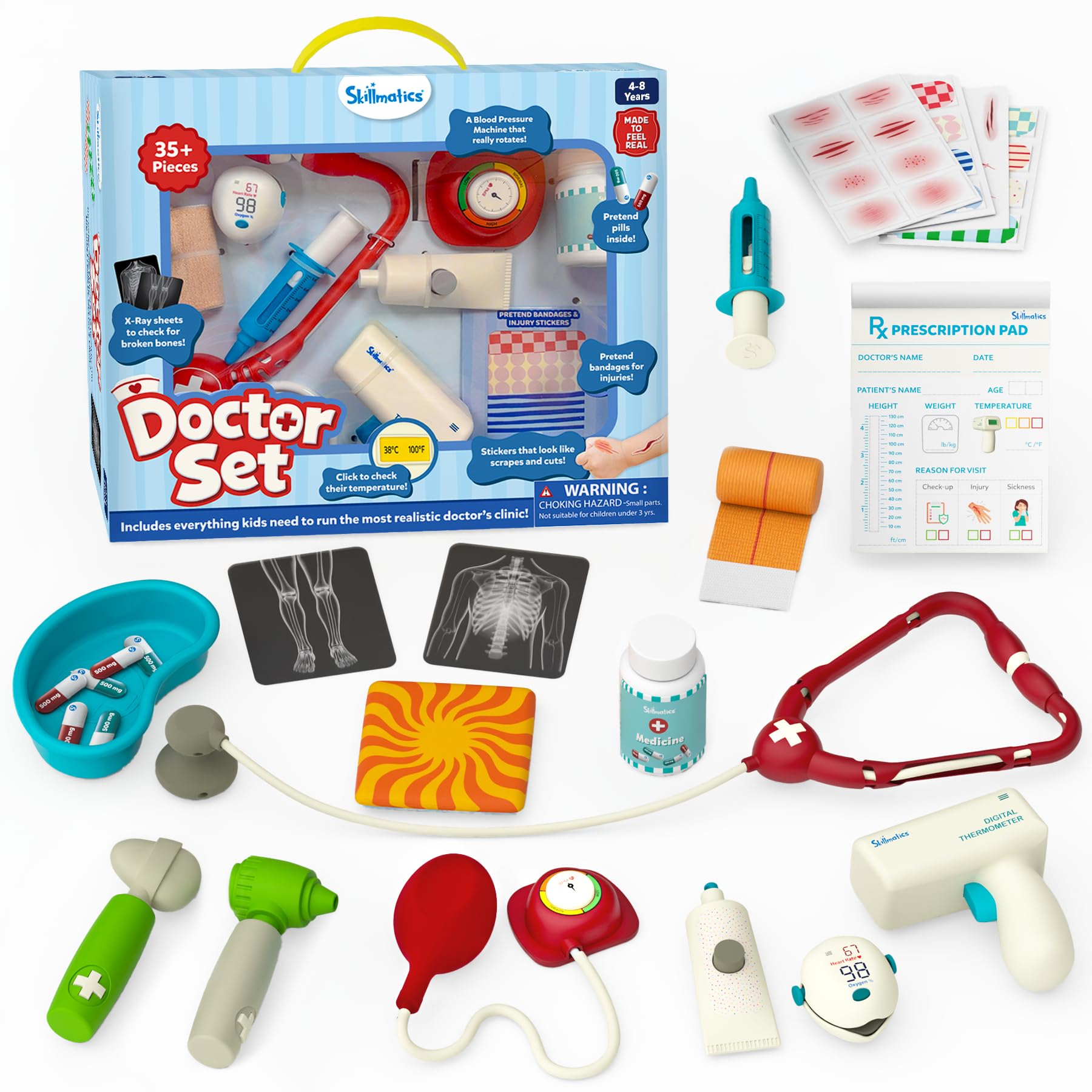Skillmatics Doctor Set for Kids – 35+ Piece Interactive Pretend Play Kit | Medical Interactive Tool Kit, Thermometer, BP Monitor, X–Ray Sheets, Role Play Toy, Gift for Ages 4–8