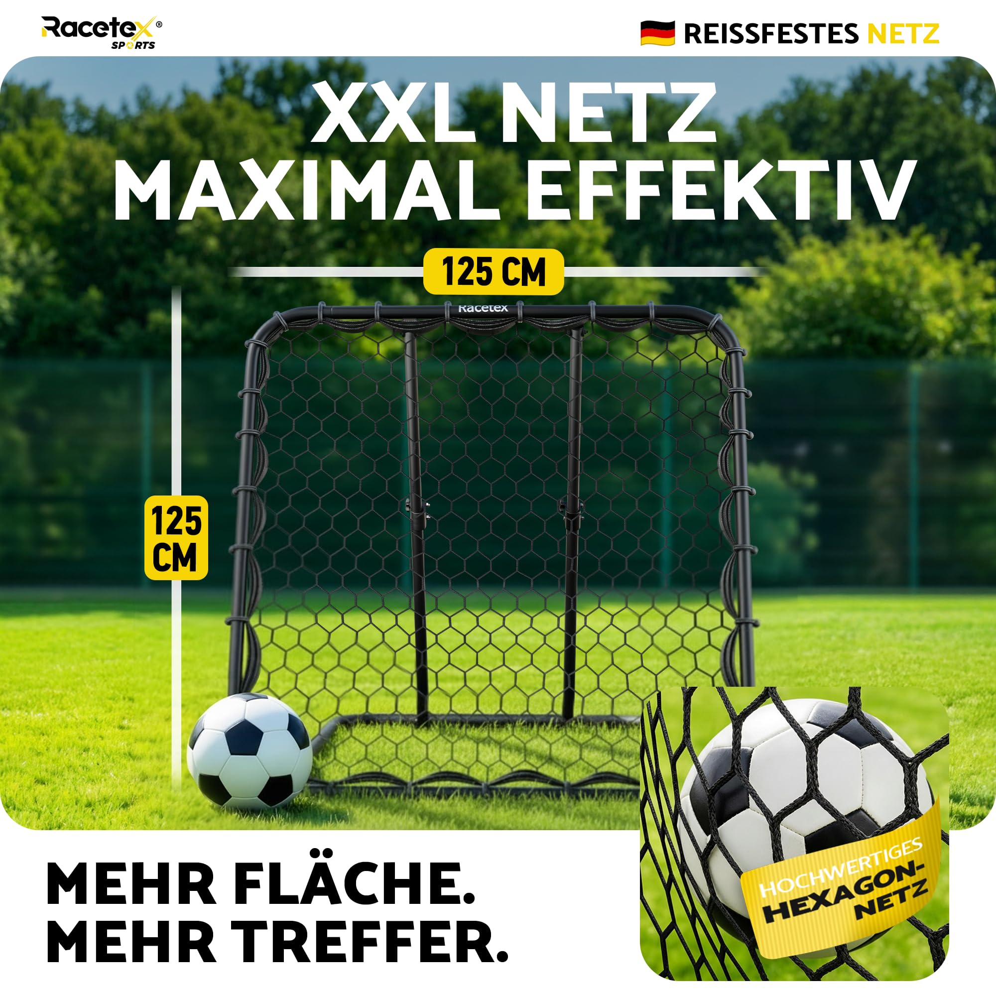 Racetex Rebounder für Fußball-Fussball Rebounder mit robuster Konstruktion | Stufenlos Verstellbar - Rebounder für Schuss-, Pass- und Ballannahme Training. Optimales Fußballtraining für Kinder im Garten