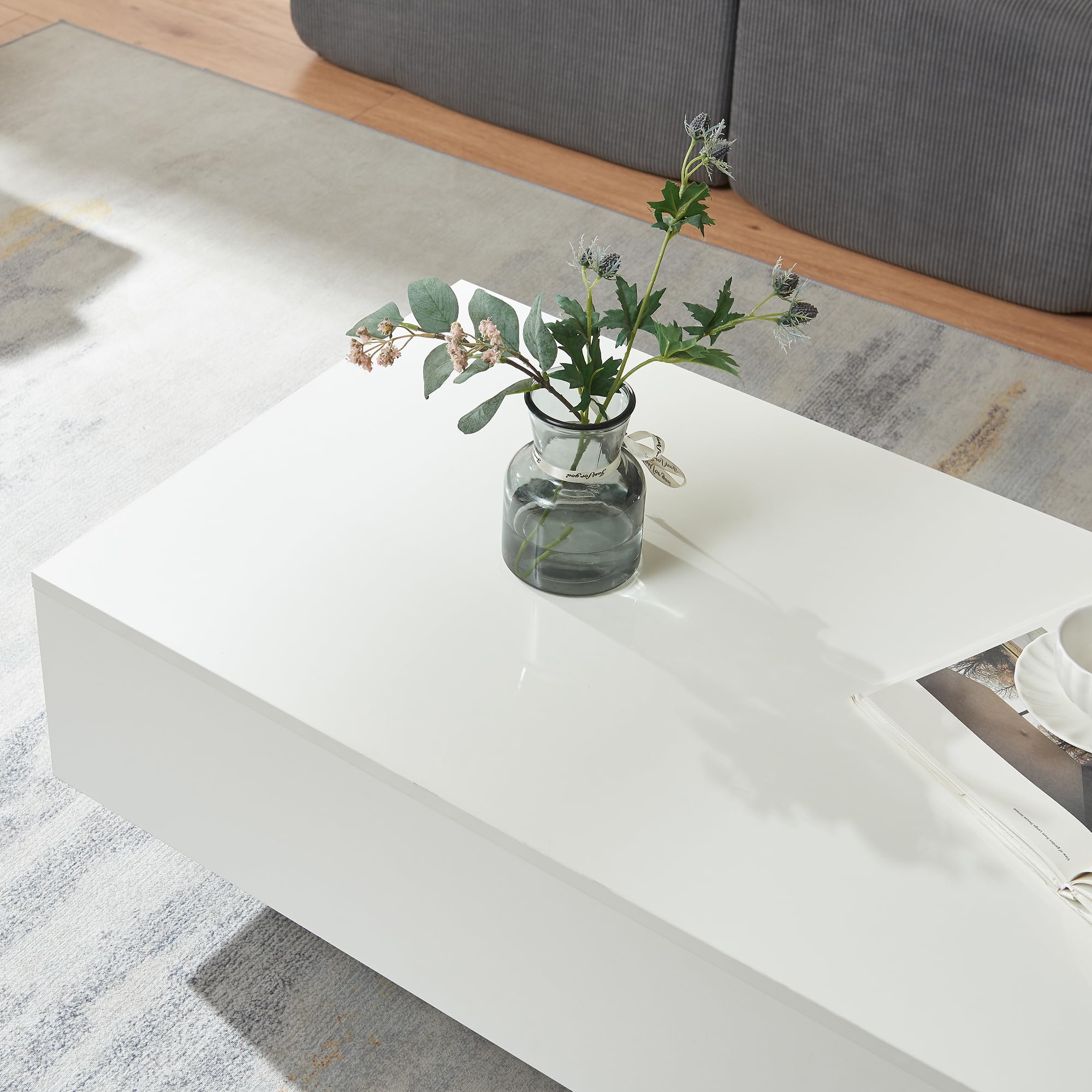 [en.casa] Mesa de Centro Braunschweig 115 x 55 x 31 cm Mesa Baja Mesa de Salón Auxiliar Mesa de café Blanco Alto Brillo
