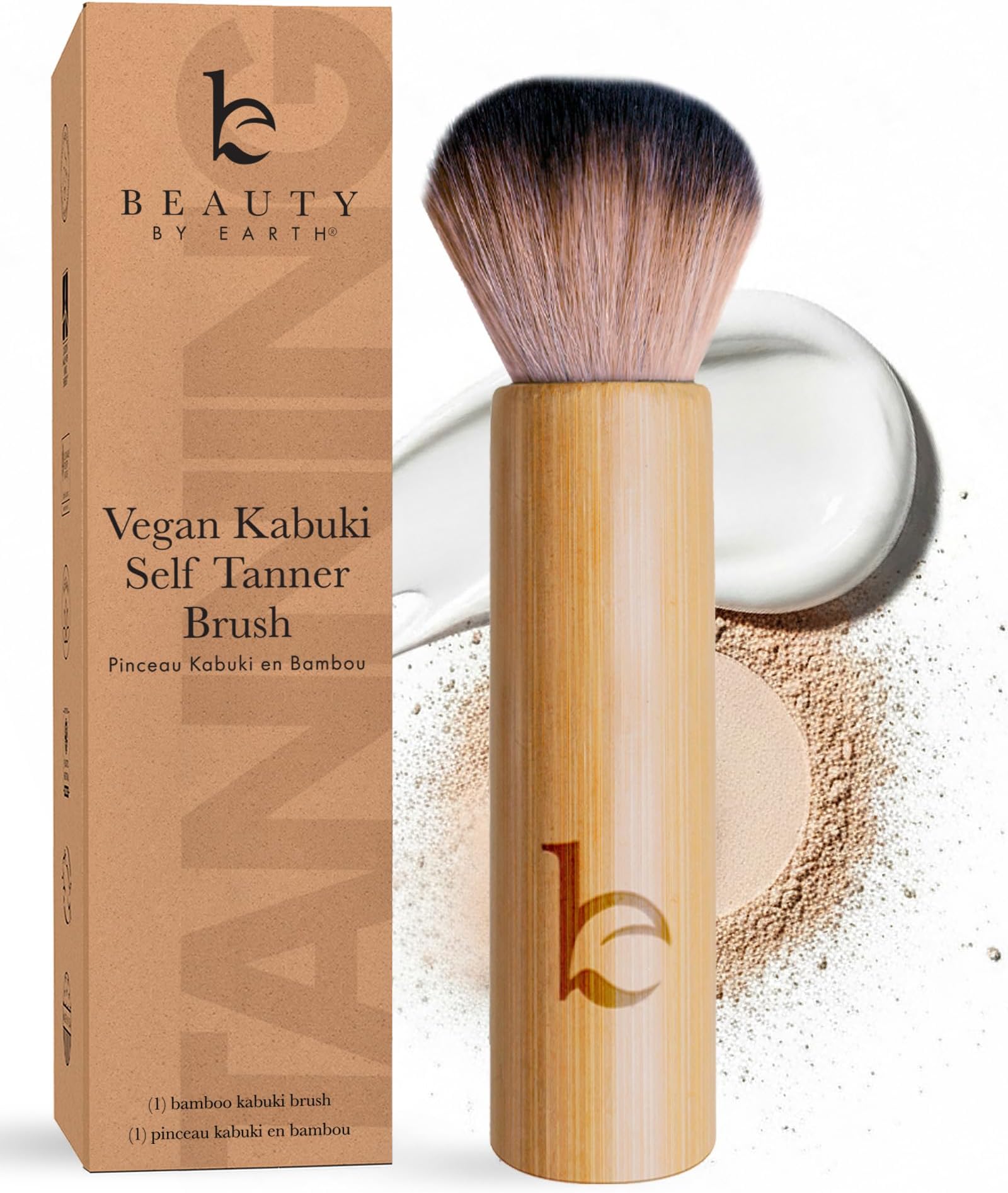 Kabuki Brush for Face - Ultra Soft Bronzer Brush for Blush, Loose Powder, Powder and Liquid Foundation & Self Tanner, Travel Friendy Makeup Blending Tool, Gentle on Skin