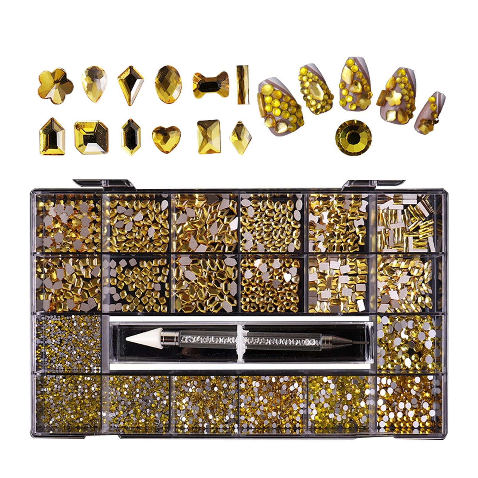 Luxury Shiny Diamond Nail Art Rhinestones Kit Decorazioni di Cristalli di Vetro Set 1pcs Pick Up Pen in Grids Box 21 Forme di 2500pcs wanglan(Color:Lime 2500pcs)