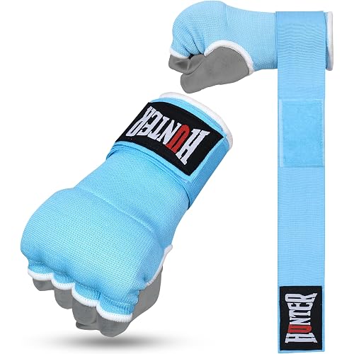 HUNTER Gel Boxing Hand Wraps for Men & Women, Quick Inner Gloves with Wrist Support for MMA, Muay Thai, Kickboxing & Martial Arts Training, Knuckle Protection (Pair)