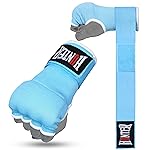 HUNTER Gel Padded Inner Gloves with Hand Wraps for Boxing, Quick Elastic Training Wraps for Men & Women, Muay Thai MMA Kickboxing Martial Arts Knuckle Wrist Protector (Pair) (Sky Blue, L/XL)