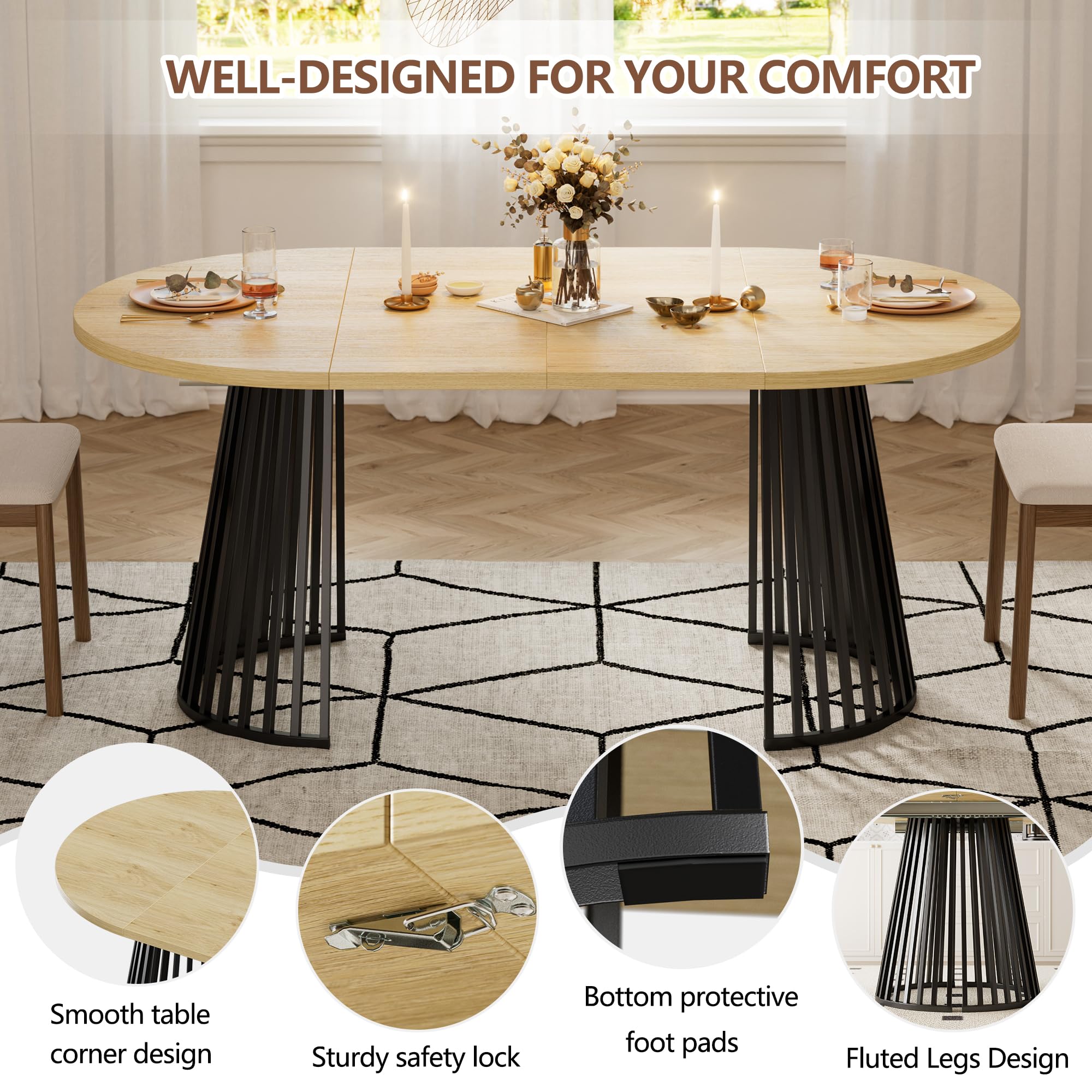 Tavolo da pranzo ovale espandibile per 4 8 persone Tavolo rotondo in legno con gambe in metallo per cucina o soggiorno Dimensioni 100 180x100x75CM Spedito in 2 confezioni