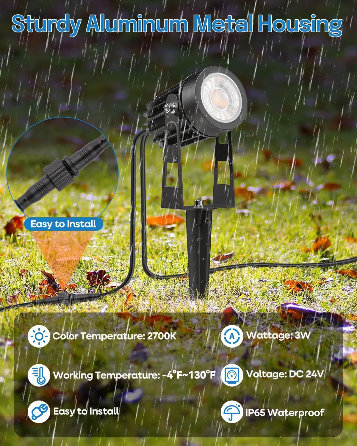 HIBOITEC Low Voltage Landscape Lighting with Transformer Photocell Sensor and Timer Spotlights Kit 68FT ETL Approved Wire Dimmable Waterproof 2700K for House Yard Trees Garden Plants Outdoor 8 Packs - Image 4