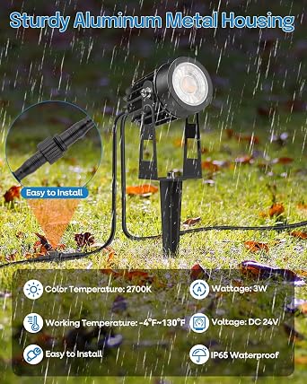 HIBOITEC Low Voltage Landscape Lighting with Transformer Photocell Sensor and Timer Spotlights Kit 68FT ETL Approved Wire Dimmable Waterproof 2700K for House Yard Trees Garden Plants Outdoor 8 Packs