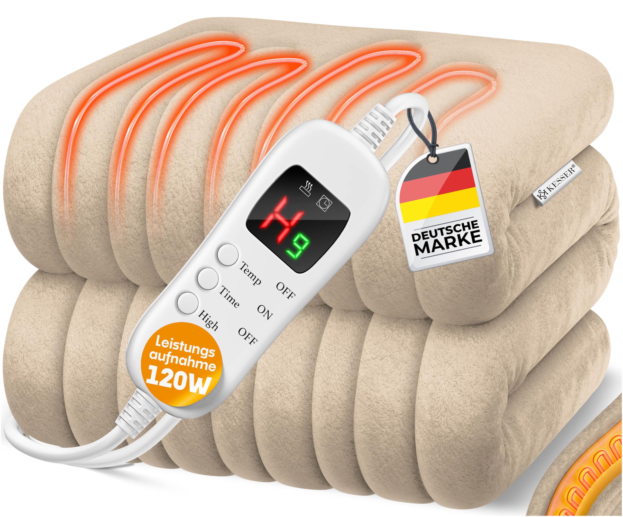 KESSER Heizdecke 180x130 Cm – Doppelseitig Kuschelig Mit 9 Temperaturstufen & Timer