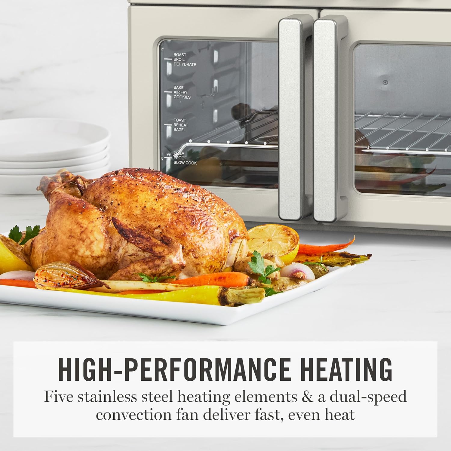 Martha Stewart French Door Air Fryer Toaster Oven Combo, 34QT Countertop Convection, 12-in-1, Bake, Broil, Roast, Fits 12” Pizza, Dehydrate, 5 Accessories, Air Fry Basket, Stainless Steel, Linen White