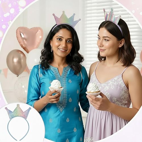 Miniatura 6 de Juexica Paquete de 12 diademas de princesa para fiestas, coronas de princesa, diadema de lentejuelas con purpurina para regalos de cumpleaños