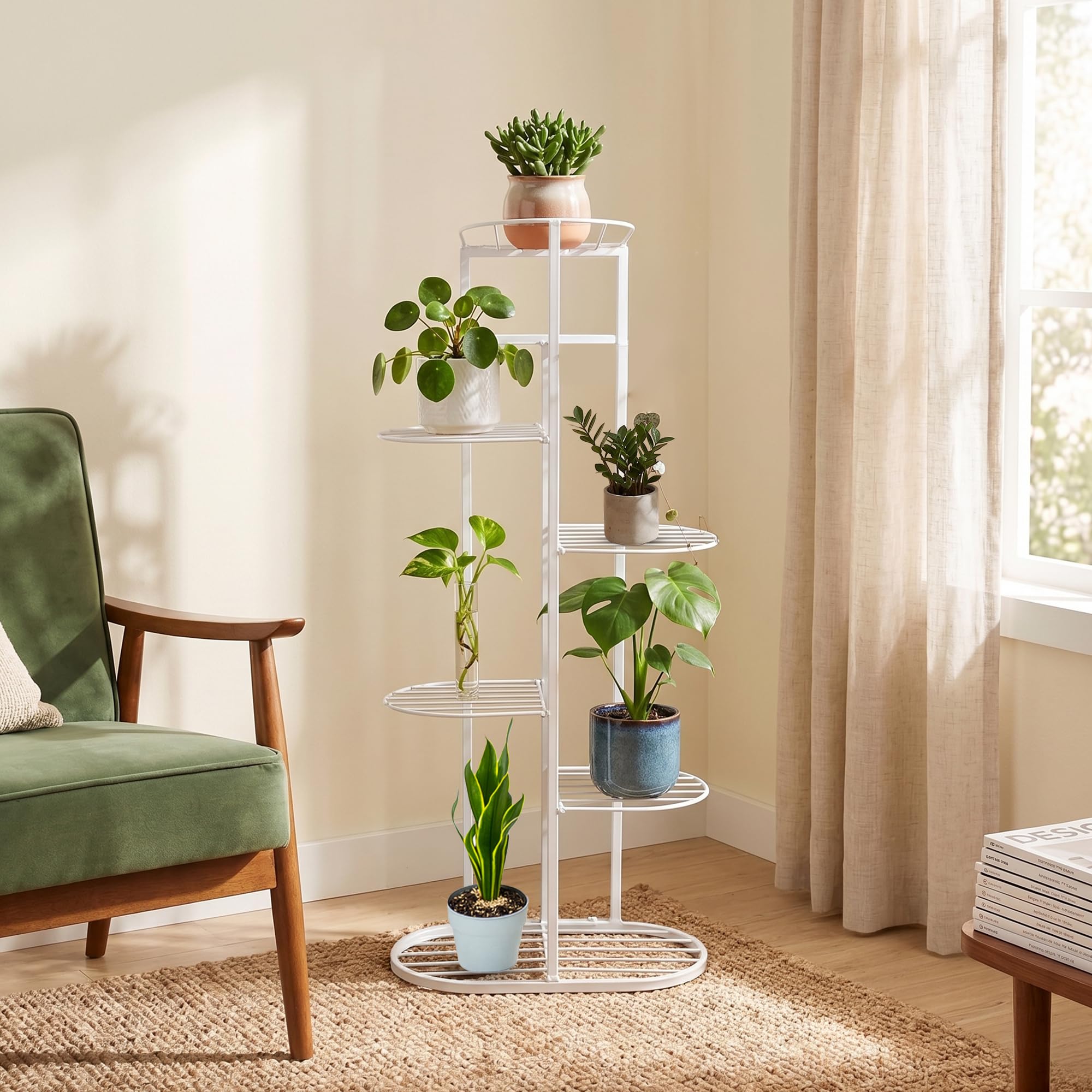 The Better Home 6 Tier Metal Plant Stand White Finish | Vertical Plant Rack | Indoor Outdoor Planter Stand | Balcony Living Room Garden Decor | Space Saving Flower Pot Holder
