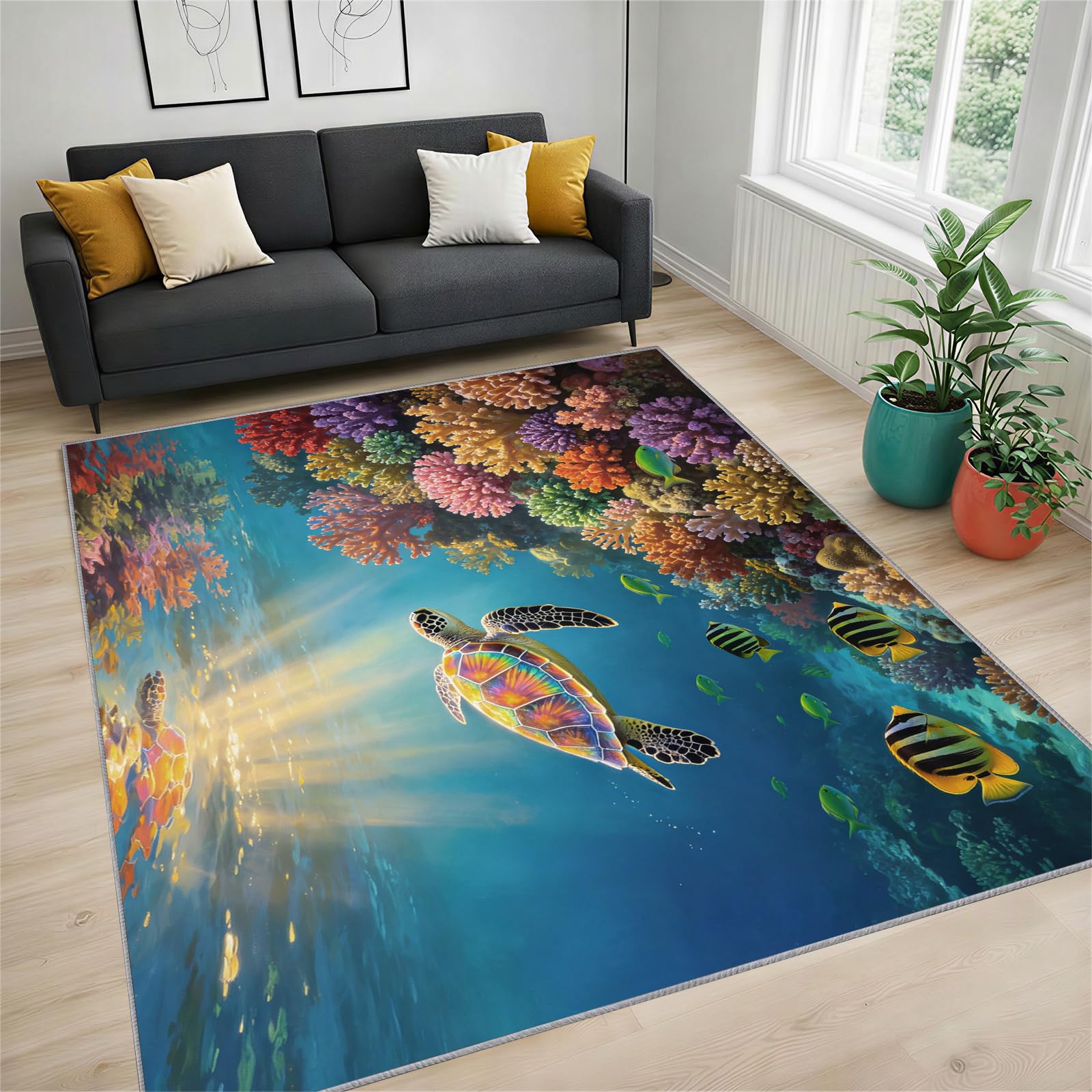 Ozean Teppich 90x120cm Bunte Regenbogen Schildkröte Kinderteppich