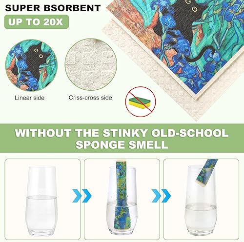 Miniatura 5 de Paquete de 8 paños suecos para cocina, paños suecos reutilizables para lavar platos, absorbentes, de secado rápido, toallas de papel reutilizables,