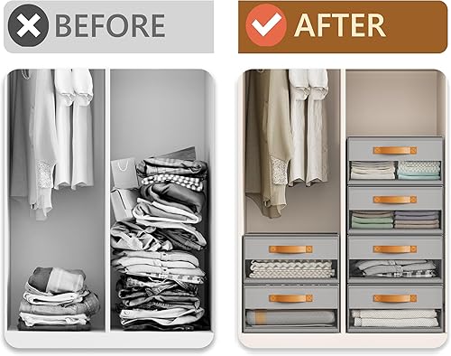 Miniatura 5 de Organizadores de armario y almacenamiento, paquete de 4 cajones de almacenamiento de ropa, de tela, apilables, con ventana transparente, cajones de