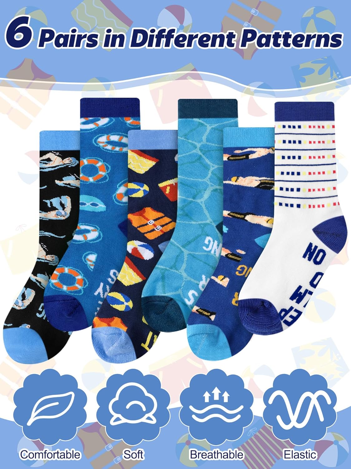 6 Pairs Novelty Sports Gifts for Men Cotton Crew Socks Birthday Gift for Wrestling Swim Fencing Boxing Lover - Image 3