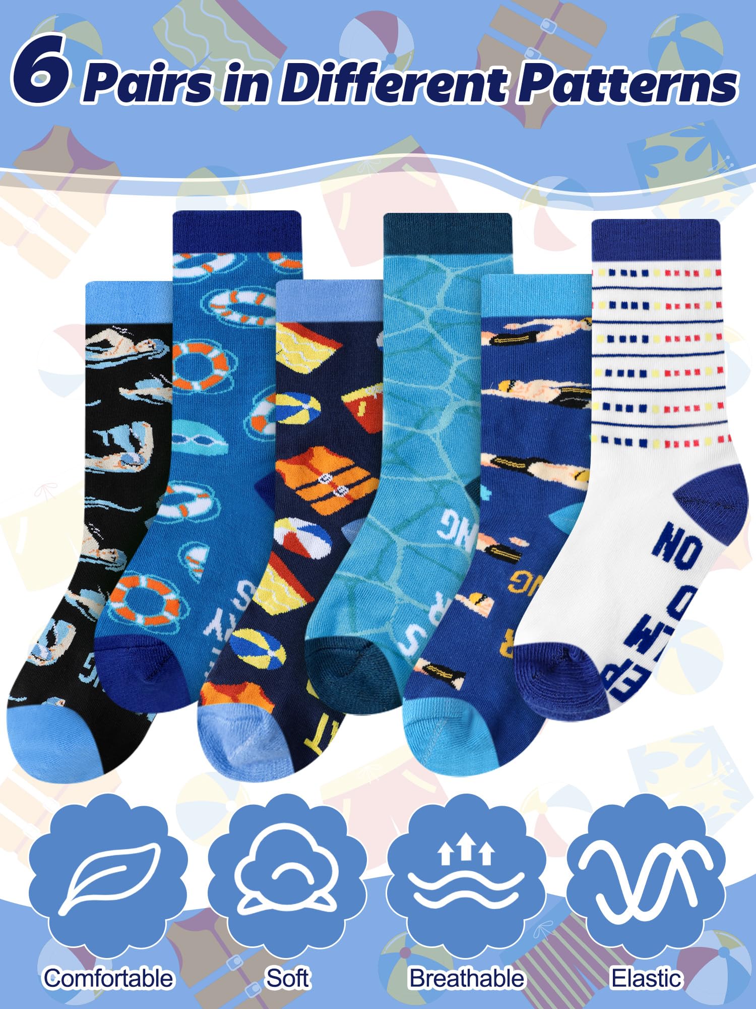 6 Pairs Novelty Sports Gifts for Men Cotton Crew Socks Father Gift for Wrestling Swim Fencing Boxing Dive Lover