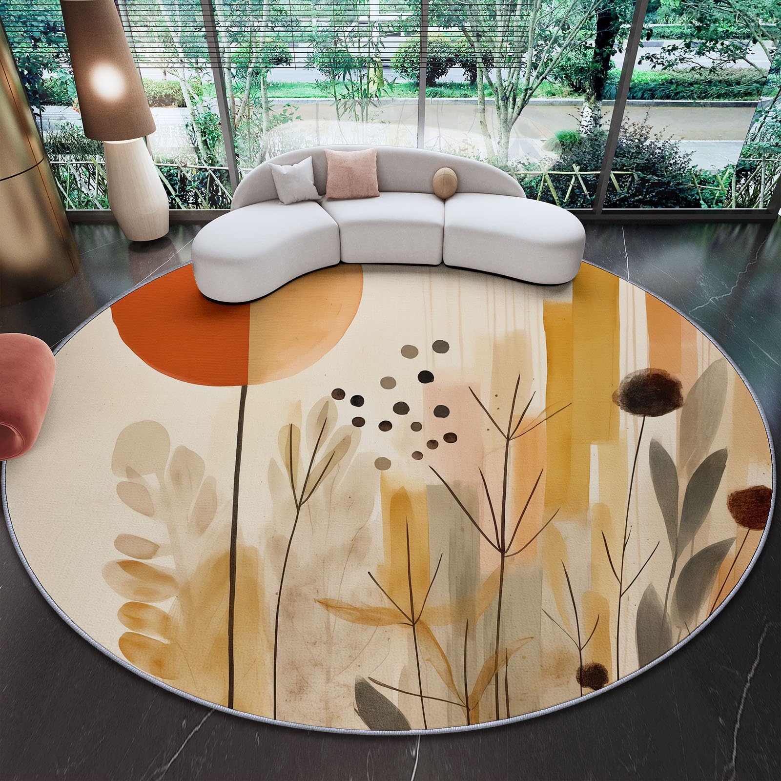 Tapis rond bohême 120cm lavable pour nettoyer facilement les taches de la nurserie