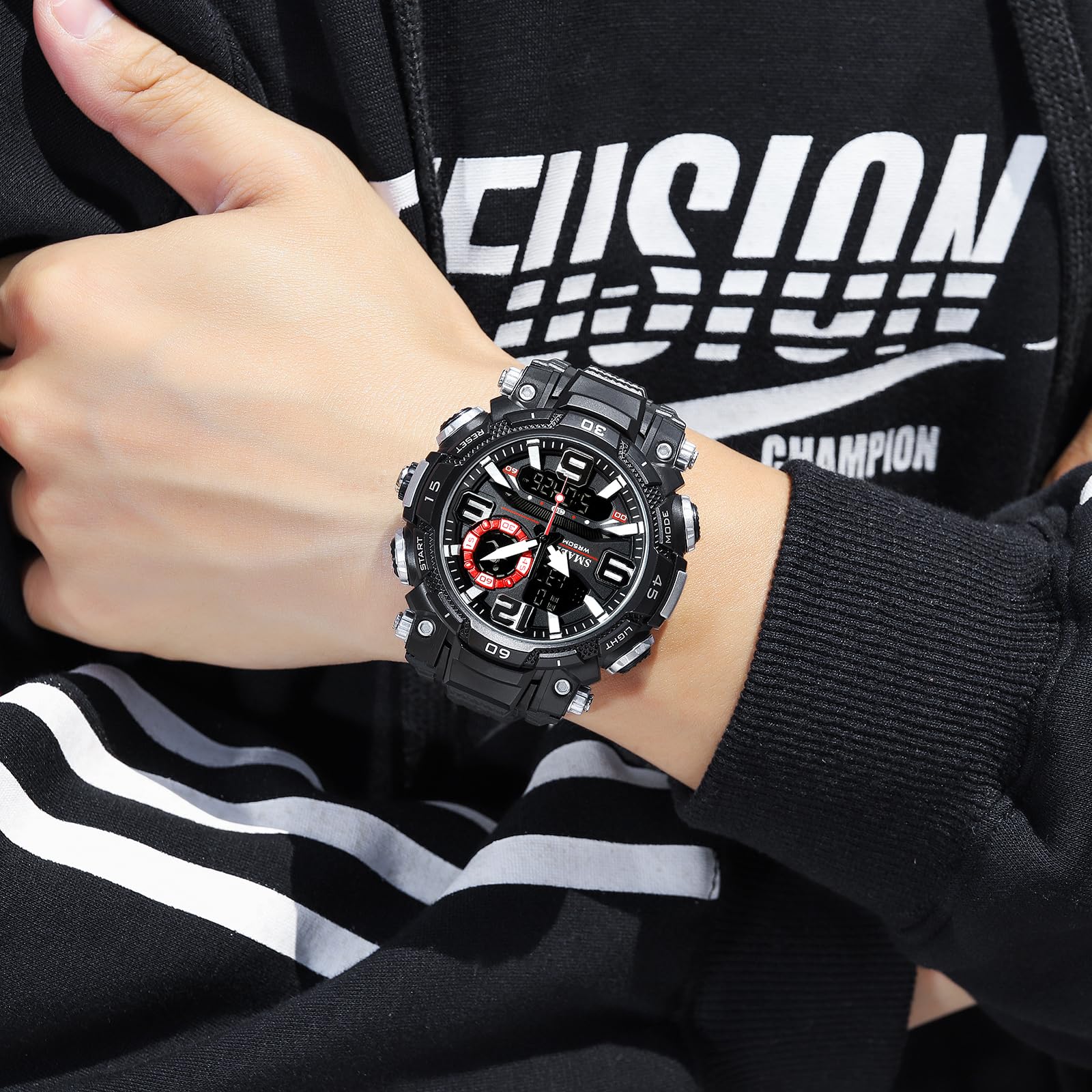 MASTOP Orologio sportivo analogico digitale da uomo, impermeabile fino a 50 m, stile militare, doppio display con sveglia, cronometro, retroilluminazione, visualizzazione data e settimana, cinturino