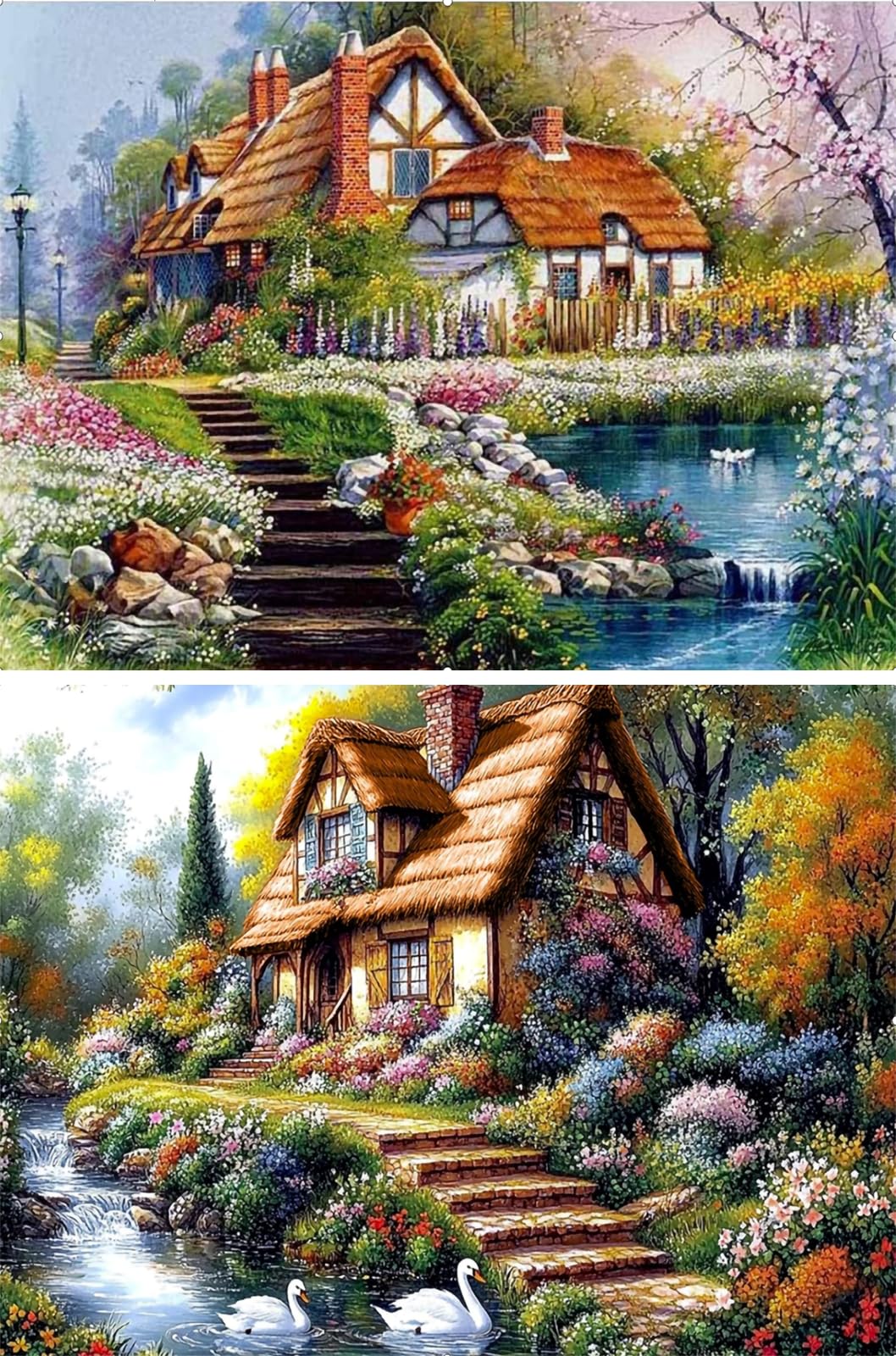 Tabeskly 2 Pack Beautiful Countryside Scenery 5d Diamond Painting Kits for Adults Brid Kids Full Dimond Art Pictures Set