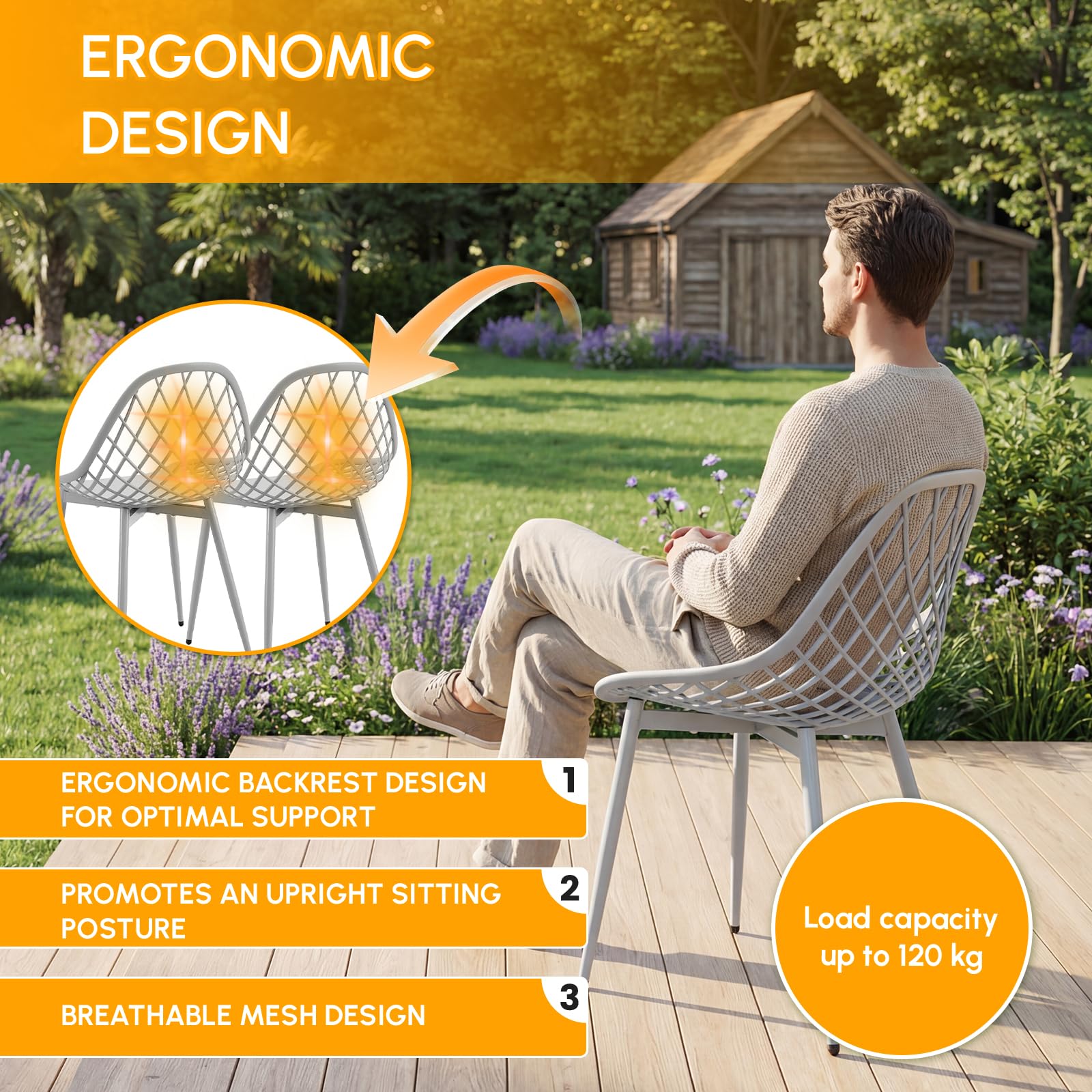 buybyroom Sillas Terraza Exterior, Juego de 12 Sillas Jardin Exterior con Patas de Metal y Respaldo de Plástico Ergonómico, para Jardín,Terraza,Balcon,Reuniones, Salon, Comedor,Recepción, Gris