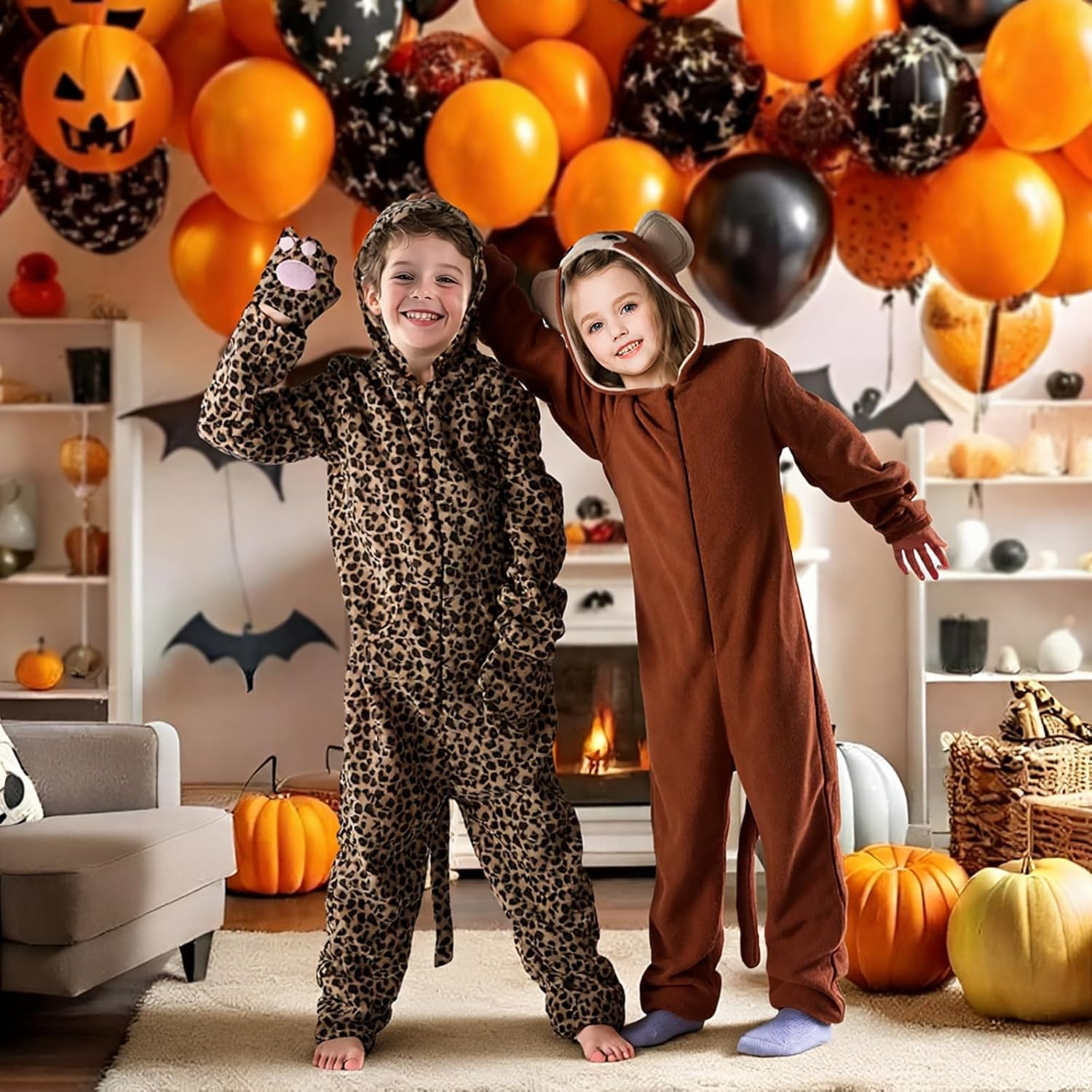 Kids Monkey Onesie Pajamas - Flannel Hooded Animal Jumpsuit Sleepwear for Boys Girls, Halloween Costume & Cosplay - Image 5