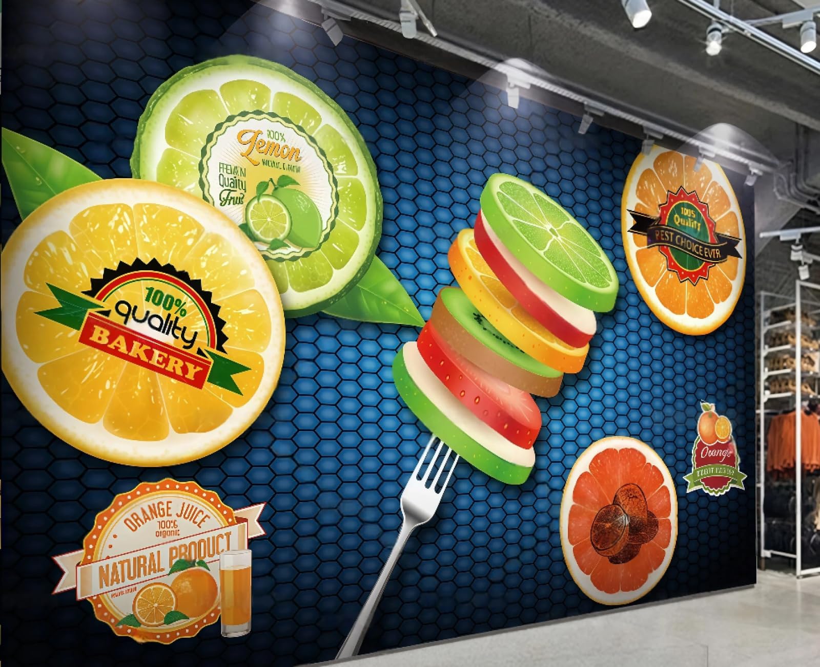 XDOUBAO Wallpaper Personalized Color Orange Fruit Theme Drink Fruit Shop Afternoon Tea Western Restaurant Background Wall Wallpaper Coffee Shop Mural,3D,150x105cm
