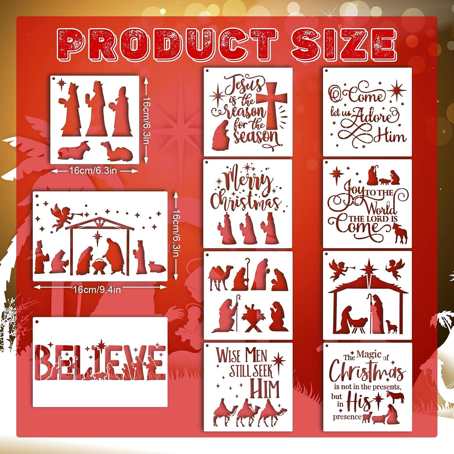 Kisston 11 Pcs Christmas Nativity Stencils Reusable Jesus Wise Men image 2