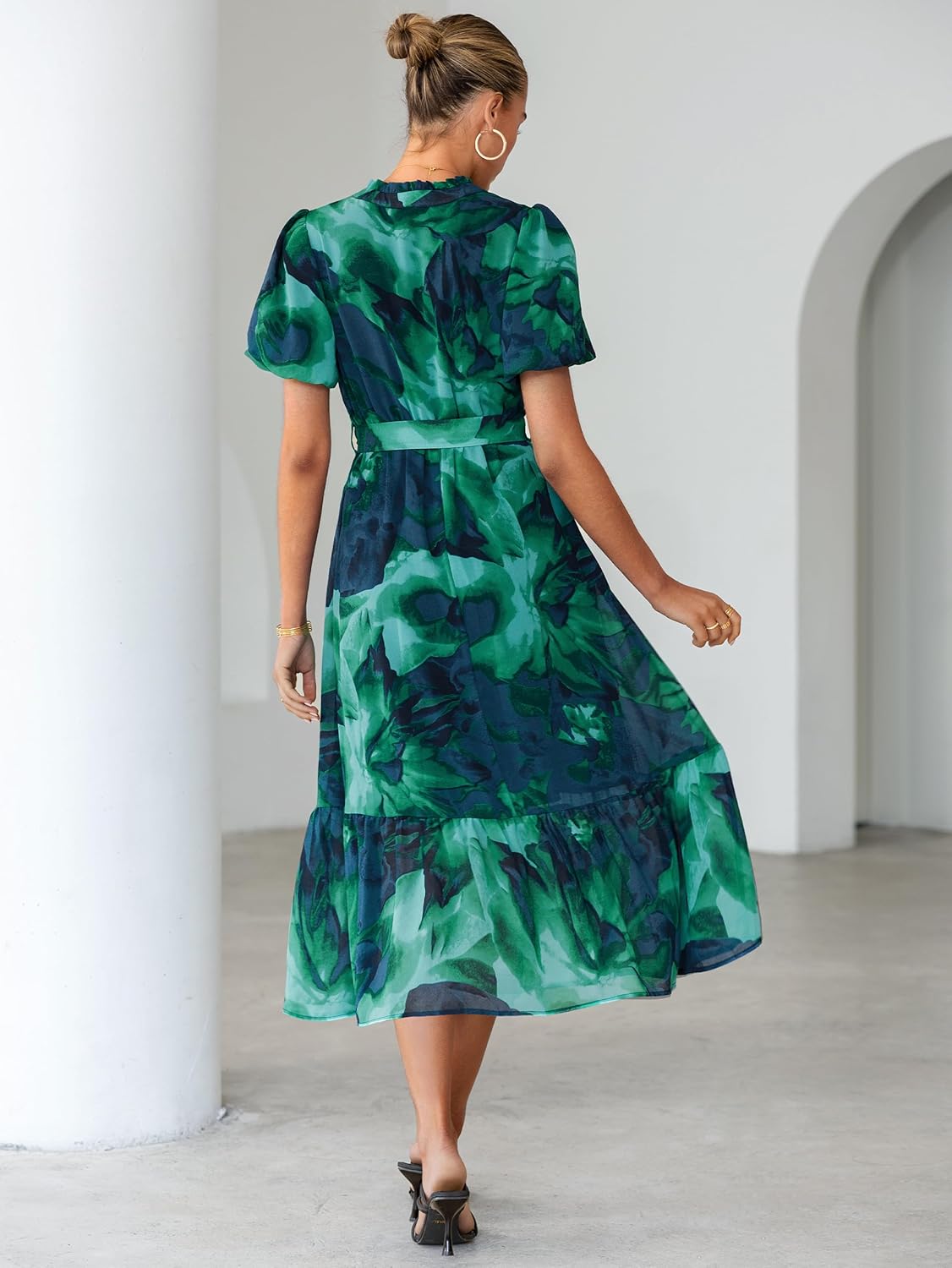 Simplee Womens Summer Boho Floral Midi Dress Casual Beach Wedding Guest Chiffon A Line Belted Long Flowy Holiday Dresses 2026 - Image 5