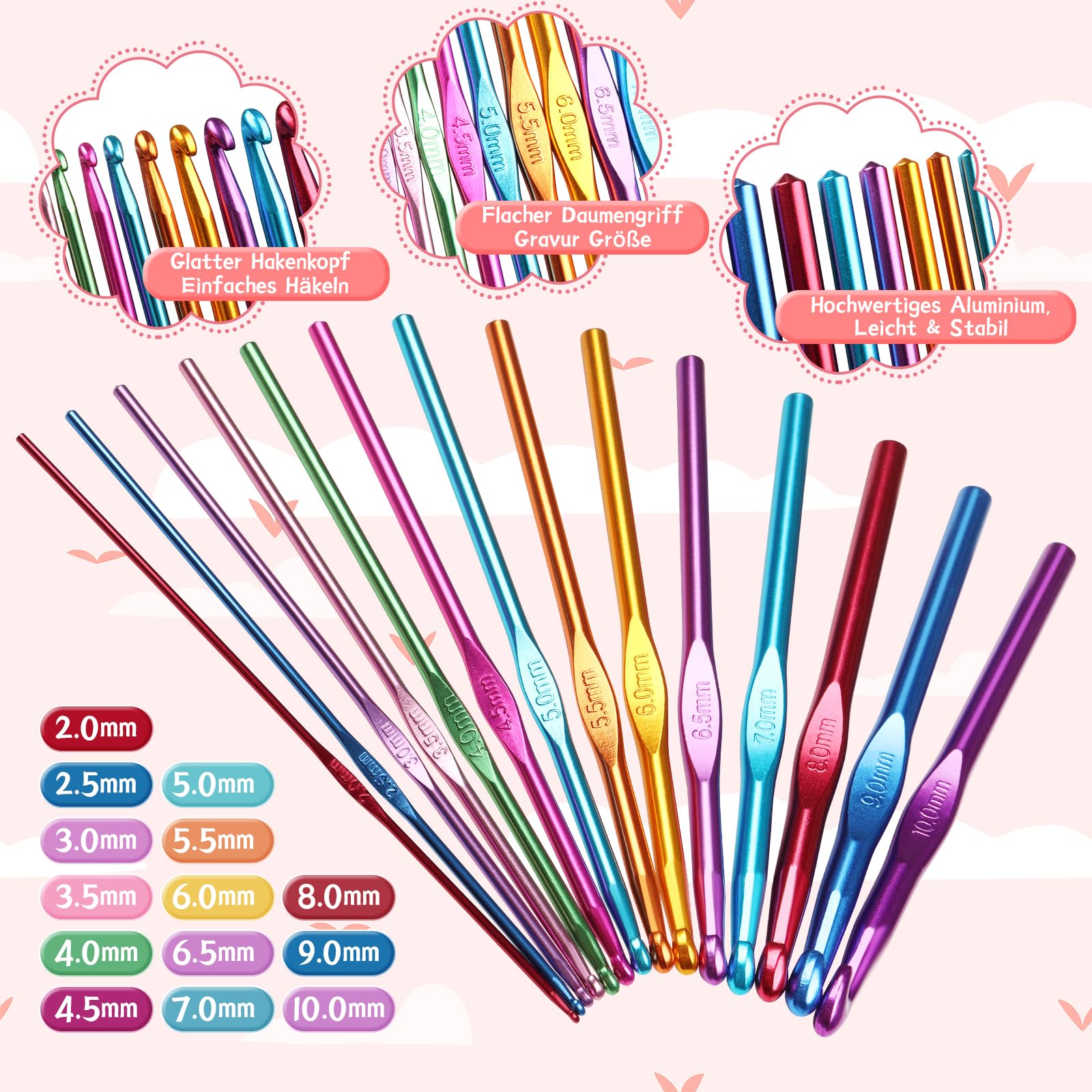 Coopay Kit Crochet Débutant Complet 86 Pièces – 20 Pelotes Laine Multicolores, Sac Toile Mignon, Crochets 2-10 Mm, Accessoires Tricot – Idéal Enfants & Adultes
