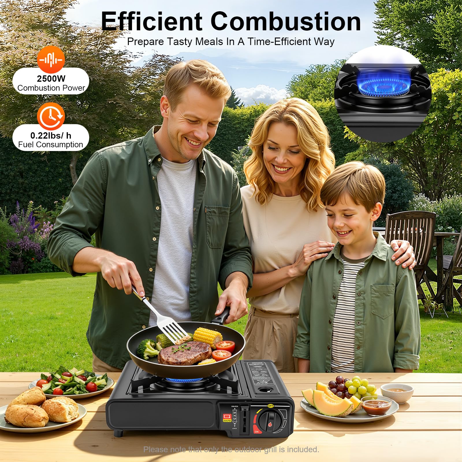 Hornillo portátil de gas para camping, 2500 W, encendido electrónico