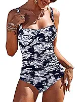 Maiô feminino franzido com controle de barriga, vintage, retrô, push-up