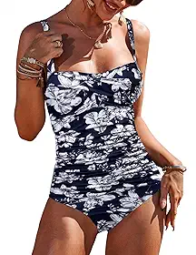 Maiô feminino franzido com controle de barriga, vintage, retrô, push-up
