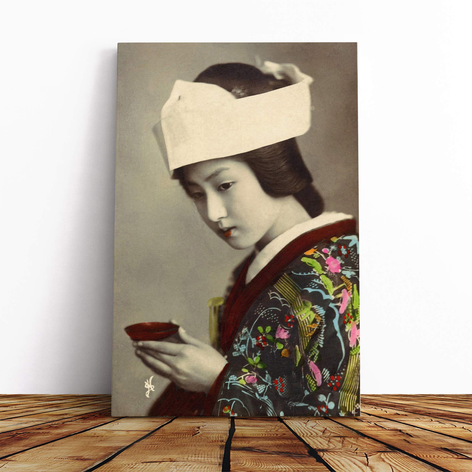 Oriental Japanese Geisha Girl (5) Canvas Print | Gallery Wrapped 30mm Frame Wall Art | 20x14 inches | Ready to Hang | Asian People Picture | Living Room Bedroom Lounge Office