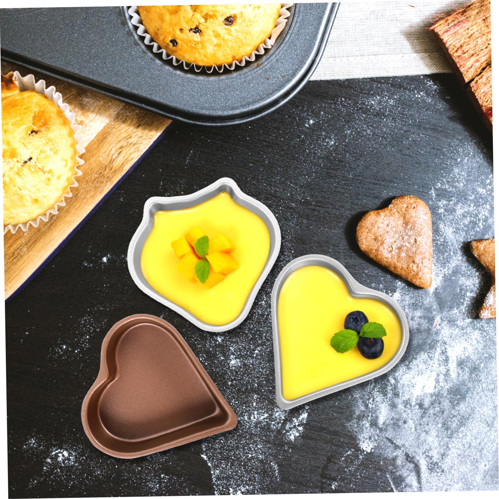 PRETYZOOM 5 Set Di Teglie Da Forno A Forma Di Cuore Per Fragole Teglie Antiaderenti Per Budino Cupcake Muffin Ramekin Teglia Per Crostate Per Torte in Materiale Sicuro 3 Pezzi*5