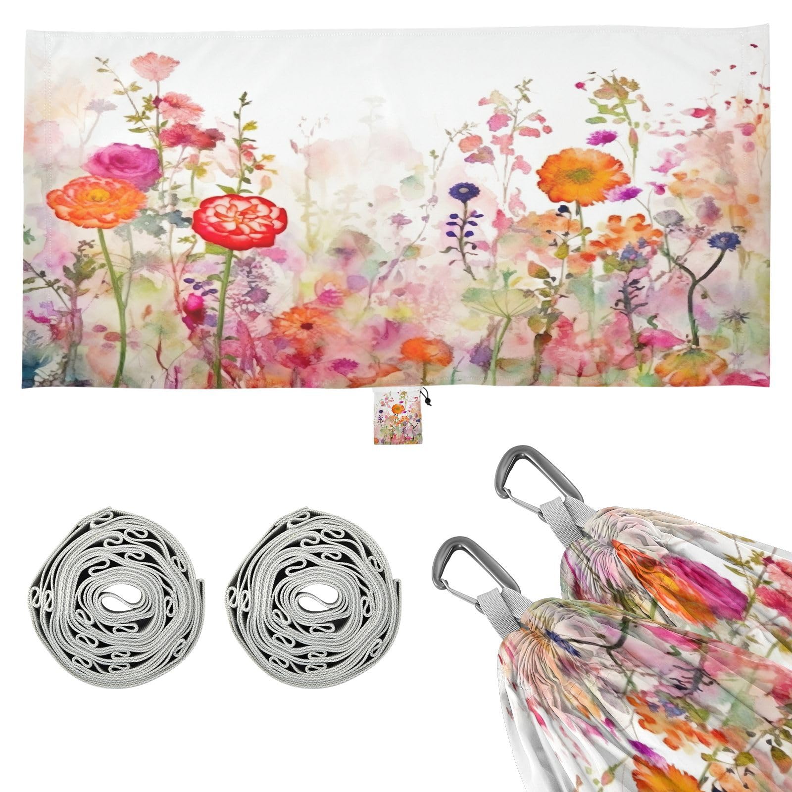 Haskirky Watercolor Floral Camping Hammock, Single Portable Hammocks with Tree Straps & Attached Carry Bag, 330Lbs Capacity Perfect for Outside Indoor Hiking Beach Backpack Travel