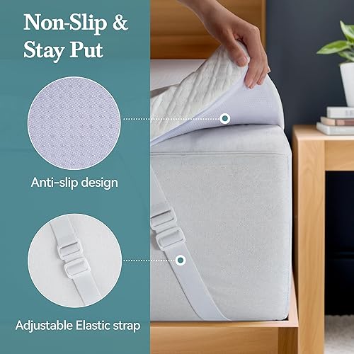 Miniatura 6 de HOOMIC Cubrecolchón de espuma viscoelástica Queen de 4 pulgadas, infusión de gel refrescante lavanda, funda de bambú extraíble, patrón de cuadrícula