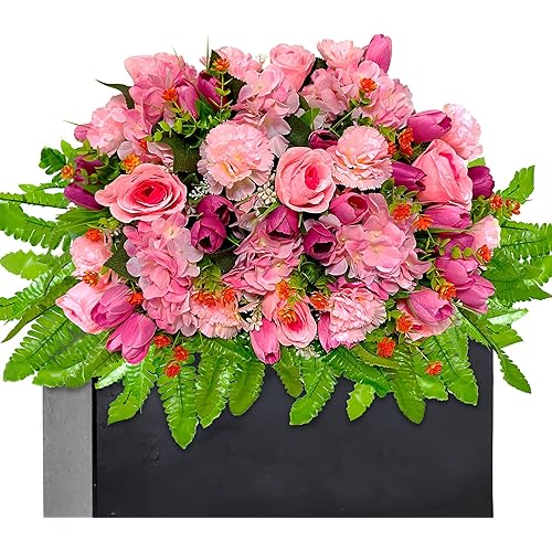 FLOWERIA Headstone Flower Saddle - Stunning Artificial Memorial Tulip Cemetery Flowers for Grave Decoration