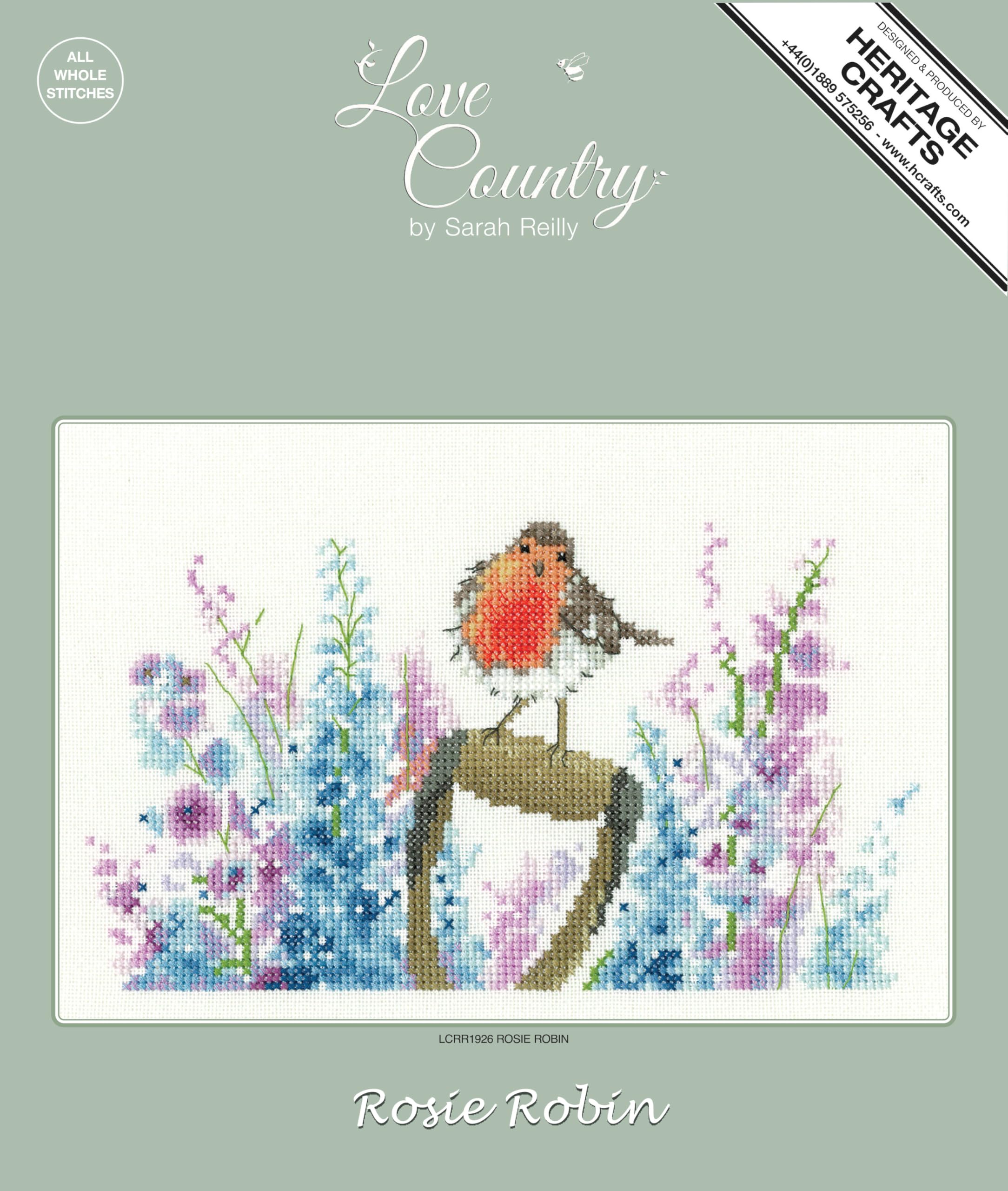 Heritage Crafts Cross Stitch Kit - Rosie Robin (Aida) Love Country Robin Cross Stitch Kit - Image 2