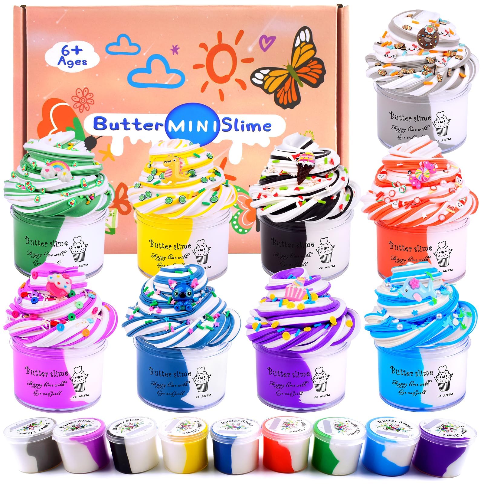 バタースライムキット 9個パック 誕生日ギフト ケーキスライム パーティー記念品 女の子 男の子 パテスライム おもちゃ デュアルカラー スーパーソフト べたつかない