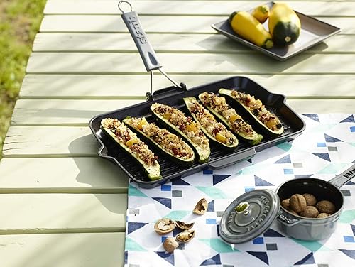 Miniatura 2 de Staub Parrilla plegable rectangular de hierro fundido de 13.4 x 8.3" - Negro mate, fabricada en Francia