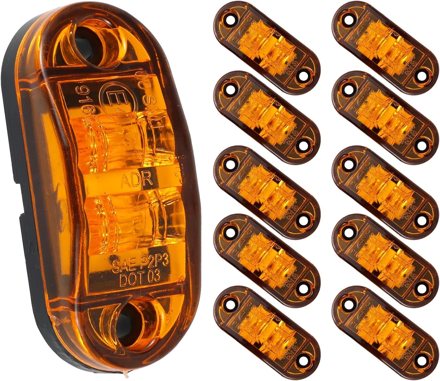 NIHUIFDPY 10 Pack Amber LED Side Marker Lights, IP68 Waterproof Oval Trailer Clearance Lights, Surface Mount Front Rear Fender Turn Signal Blinker for 12V-30V Truck, RV, Caravan, Marine Boat-image-42