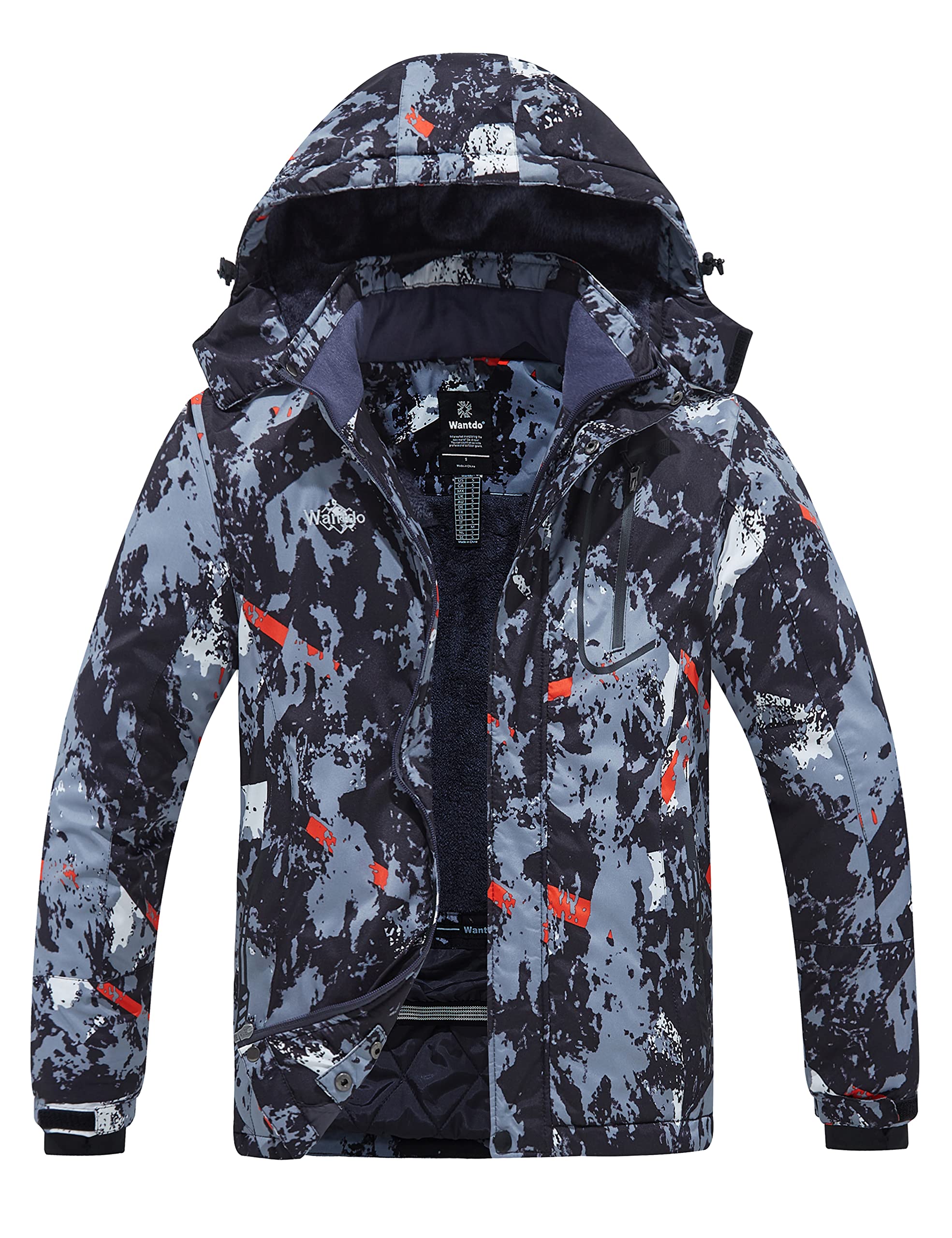 wantdo Men's Waterproof Snow Jacket Athletes Coat Outdoor Sportswear Gray Flora Medium